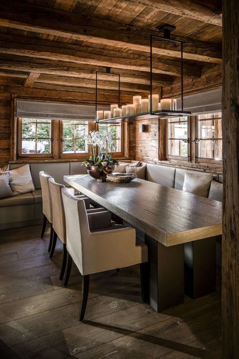 Cabin Dining Room, Chalet Interior, Chalet Design, Cabin Interiors, Cabin Kitchens, Cabin Living, Rustic Dining Room, Lodge Decor, Modern Cabin