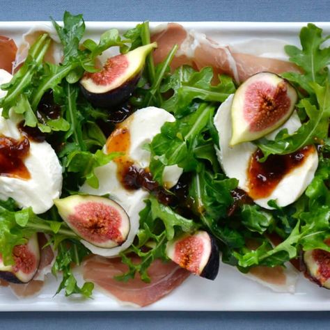 Fig, Prosciutto and Burrata Cheese Salad - Print Fig Prosciutto, Prosciutto Salad, Cheese Salad Recipes, Burrata Recipe, Burrata Salad, Just A Taste, Burrata Cheese, Grilled Sandwich, Cheese Salad