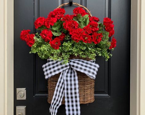 Front Door Wreaths Spring Wreaths Baskets and by twoinspireyou Front Door Basket, Summer Basket, Front Door Baskets, Baskets Diy, Door Basket, Door Planter, Welcome Signs Front Door, Basket Wreath, Beautiful Front Doors