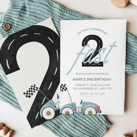 Two Fast Birthday Invitation, 2nd Birthday Invite, Two Fast Birthday, Cars Invitation, Red Race, Birthday Boys, Race Car Birthday, Car Birthday, Cars Birthday