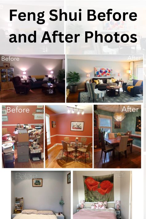 Feng Shui before and after photos show the amazing transformations that clients can achieve in their homes without having to hire a designer and without having to spend a lot of money. Scroll down to see some of my clients’ before and after photos, by room. All of these photos are from clients who enrolled in the Feng Shui Immersion Journey – an Online Home Consulting Service. Feng Shui Before And After, Feng Shui Examples, Feng Shui Mirror Placement Living Rooms, Feng Shui Mirror Placement Bedrooms, Lampshade Upcycle, Feng Shui Consultant, Feng Shui Room, Feng Shui Helpful People Area, Feng Shui Animals