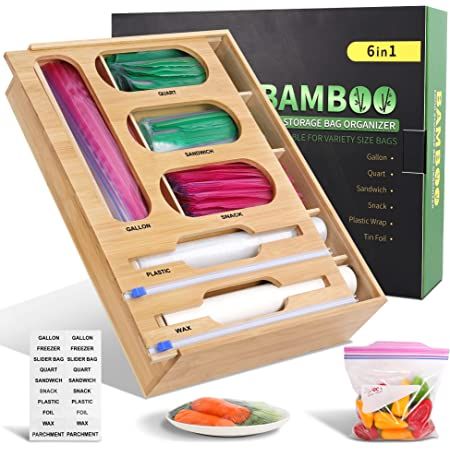 Organizing Foil And Plastic Wrap, Ziplock Bag Storage, Bamboo Food, Plastic Wrap Dispenser, Storage Bag Organizer, Organizer For Kitchen, Compartment Organizer, Kitchen Drawer Organization, Storage Bags Organization