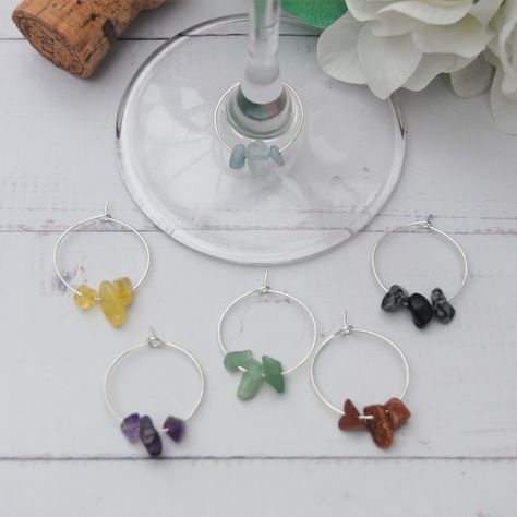 Set of six stone chip wine charms | Natural wine glass decorations | Colourful drinks identifiers. by BrambleyHouse on Etsy Wine Glass Decorations, Glass Markers, Wine Glass Decor, Wine Glass Markers, Colorful Drinks, Natural Wine, Stone Chips, Wine Glass Charms, Wine Charms