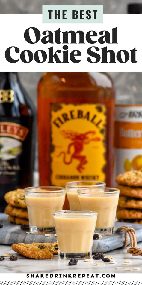 Shots Alcohol Recipes, Cookie Shot, Liquor Recipes, Cocktail Drinks Alcoholic, Shots Alcohol, Yummy Alcoholic Drinks, Mixed Drinks Alcohol, Liquor Drinks, Oatmeal Cookie