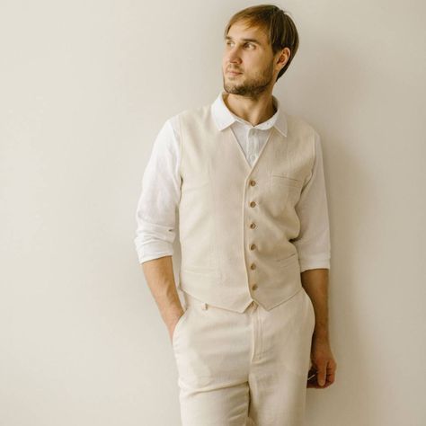 Linen Vest Mens, Linen For Men, Bohemian Vests, Flax Clothing, Wedding Vest, Wedding Waistcoats, Linen Wedding Dress, Waistcoat Men, Groom Wedding Attire