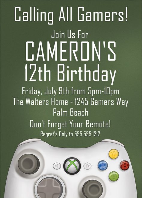 XBox Birthday Party Invitation Video Game Party by StudioBParties Video Game Party Theme, Xbox Birthday Party, Xbox Party, Video Game Birthday Party, Game Birthday Party, Birthday Deco, Son's Birthday, Gaming Party, Video Game Birthday