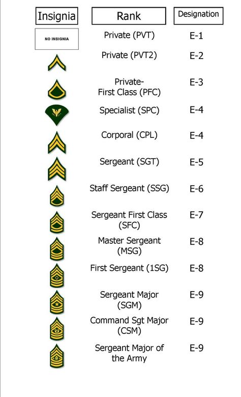 Enlisted Rank Chart. We teach you all this in Army Family Team Building (AFTB) Level K (Military Knowledge) Class:  Crucial for those who are new to the Army. It introduces them to the basic terms, acronyms, and resources that are needed in order for them to successfully transition into the Army lifestyle. Topics such as Military Acronyms and Terms, Chain of Command, Customs and Courtesies and Social Functions, and Community Resources are included as part of this course. Army Basic Training, Military Wife Life, Army Wife Life, Army Ranks, Military Ranks, Military Girlfriend, Army National Guard, Military Mom, Army Strong