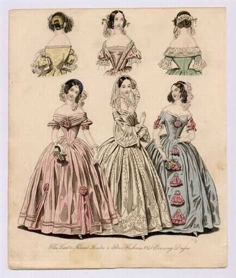 Mothball Fleet: Romantic Era Hair Styles (1838) 1830s Fashion, Romantic Era, Evening Accessories, 1800s Fashion, Fashion Family, 19th Century Fashion, History Fashion, Old Fashion, Historical Dresses