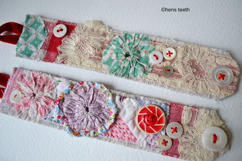 bracelets | viv | Flickr Fabric Bracelets Diy, Bling Projects, Fabric Cuff Bracelet, Boho Cuff Bracelet, Embroidered Bracelet, Scrap Fabric Crafts, Boho Cuff, Fabric Brooch, Fabric Bracelets