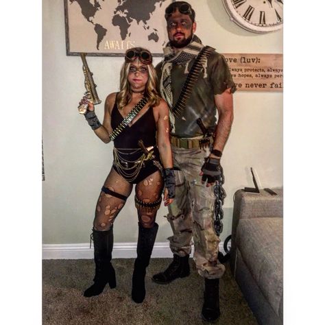 Madmax / Post Apocalyptic / Tank Girl Mad Max Halloween Costume For Women, Mad Max Theme Party, Mad Max Couple Costume, Apocalypse Halloween Costume, Post Apocalypse Costume, Army Couple Costume, Mad Max Halloween Costume, Post Apocalyptic Tank, Zombie Apocalypse Costume