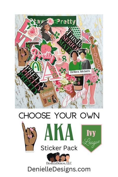 Pink and green stickers for Alpha Kappa Alpha members. Alpha Kappa Alpha, You Used Me, Laptop Decals, Die Cut Stickers, Cut Stickers, Oct 31, Water Bottle Stickers, Scrapbook Stickers, Stickers Packs