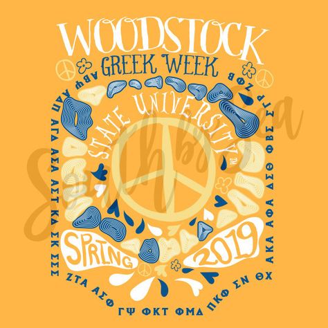 Greek Week Theme Ideas, Greek Week Theme, Greek Week Shirts, Woodstock Hippies, Sorority Graphics, Greek Week, Sorority Merchandise, Custom Clothing Design, Sorority Shirt Designs