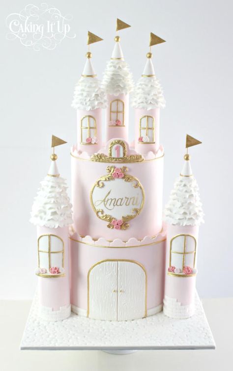 Regal Princess Castle Cake - Cake by Caking It Up Pink Castle Cake, Flori Fondant, Castle Cakes, Castle Birthday Cakes, Princess Castle Cake, Princess Theme Birthday, Princess Birthday Cake, Pink Castle, Castle Cake