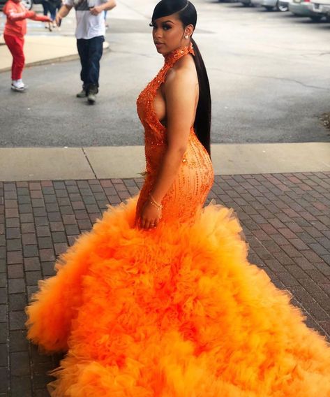 Orange Prom Dress Black, Girls Graduation Dresses, Orange Prom Dress, Graduation Dresses Long, Orange Prom Dresses, Prom Dress Black, Prom 2020, Prom Dresses Black Girls Slay, Prom Girl Dresses