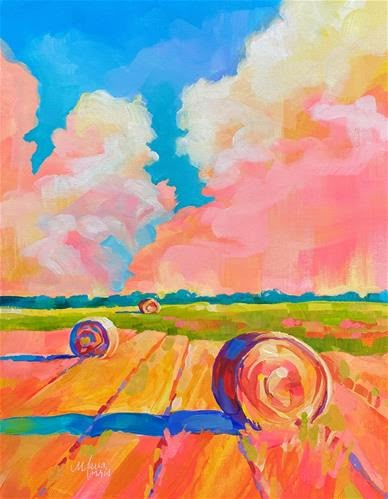 Hay Bale Art, Fauvism Art, 달력 디자인, Hay Bales, Gouache Art, Southwest Art, Etsy Art Prints, Farmhouse Wall Art, Painting Inspo