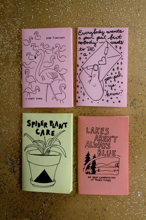 "★ lakes aren't always blue, on self-compassion in tough times ★ a quick illustrated mini zine pep talk that includes a few reminders and tips for being kind to yourself when you're going through a rough time ★ half quarter sized (2.75x4.25\"), printed on assorted colored paper, 8 pages, drawn by me ★ if you buy one or more of my other bigger zines, i will throw this in for free if you want it, just leave a note with yr purchase! ★ visit alyssagiannini.com to learn more about my work or follow m