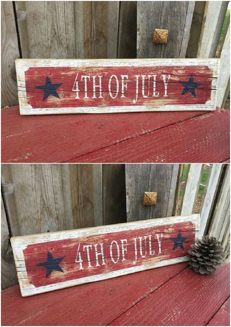 20 DIY Rustic Wood Fourth Of July Décor Ideas To Show Your Patriotic Pride #diy #crafts #4thjuly #decorating #rusticdecor Fourth Of July Sign, Fourth Of July Cakes, Fourth Of July Decorations, American Flag Decor, 4th July Crafts, Wooden Flag, Fourth Of July Food, Fourth Of July Decor, July Decor