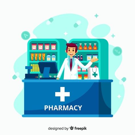 Flat pharmacist attending customers back... | Free Vector #Freepik #freevector #background #medical #doctor #health World Pharmacist Day, Inventory Management System, Background Medical, Hospital Pharmacy, Pathology Lab, Hospital Signs, Medical Photos, Pharmacy Design, Community Health