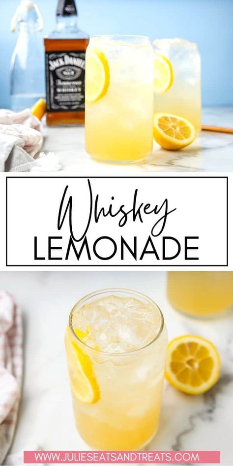 Simple, refreshing Whiskey Lemonade is the perfect summer cocktail! The tart lemonade balances out the whiskey perfectly. It's easy to make and easier to sip on during the hot summer months! Spiked Lemonade Recipe, Lemonade Shake, Homemade Whiskey, Yum Drinks, Whiskey Lemonade, Mixed Cocktails, Spiked Lemonade, Iced Tea Drinks, Whisky Cocktail