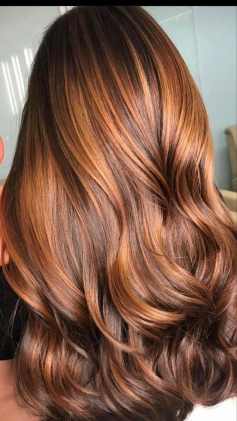 Straight Copper Balayage, Elegant Hair Color, Copper Highlights On Brown Hair, Amber Hair, Brown Hair Inspo, Hair Color Caramel, Brown Hair Color, Caramel Hair, Hair Color Auburn