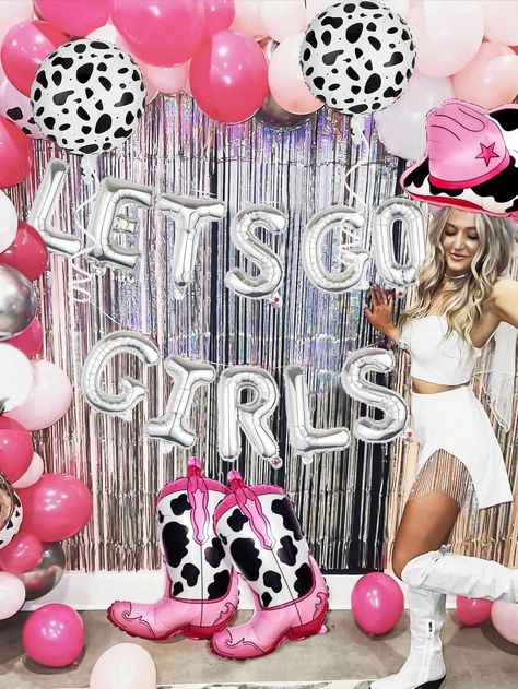 Nashville Party Decor, Western Disco Party, Balloon Arch Pink, Pink Cowgirl Birthday Party, Silver Balloon Arch, Pink Cowgirl Birthday, Disco Cowgirl Birthday, Birthday Party Garland, Nashville Party