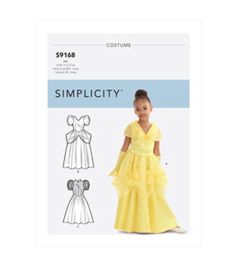 Simplicity S9168 Size 3 to 6 Children's & Girl's Costume Sewing Pattern | JOANN Princess Dress Patterns, Belle Costume, Sewing Pattern Shop, Costume Sewing Patterns, Costume Patterns, Princess Costume, Sewing Patterns For Kids, Girl Princess Dress, Simplicity Sewing