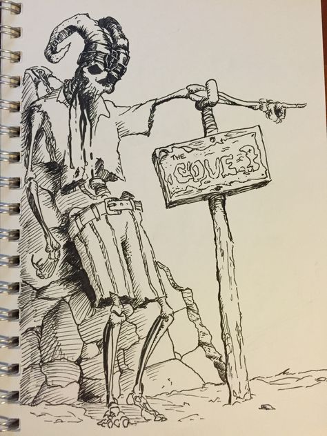 Ink drawing. Pirate skeleton sign post. Navigator Drawing, Skeleton Pirate Aesthetic, Drawing Pirate, Pirate Skeleton Drawing, Pirate Cove Art, Pirate Crossbones, Pirate Skull And Crossbones, Pirate Skeleton, Inktober 2024