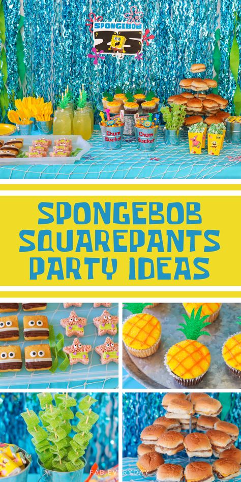 SpongeBob SquarePants: The Complete Fourteenth Season two-disc DVD collection is available on DVD now, so I’m sharing lots of fabulous ideas for a SpongeBob party! Whether you’re looking for ideas for a SpongeBob birthday party or just a fun watch party, click or visit FabEveryday.com for all the ideas for a SpongeBob themed party, including SpongeBob theme party supplies and decorations, SpongeBob party food ideas, party favors, free SpongeBob party printables, and more. #SpongeBob25 Spongebob Birthday Pictures, Spongebob Date Night, Kelp Juice Spongebob, Spongebob Outfit Ideas Women, Spongebob Punch, Spongebob Table Centerpiece, Sponge Bob Themed Birthday Party Ideas, Free Printable Spongebob Food Labels, Spongebob Squarepants Birthday Party