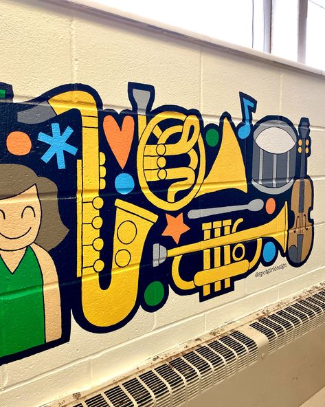 I wish I could paint all day, every day! Pics from last month's music room mural 💚💛 #muralpainting #communityart #muralartist #supportlocalartists #muralart #binghamtonny Music Room Mural, Band Room, Support Local Artists, Music School, School Signs, Decal Wall Art, Mural Painting, Music Room, Mural Art