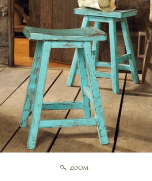 i love teal. Turquoise Bar Stools, Teal Bar Stools, Rustic Dining Chairs, Kitchen Table Bench, Rustic Stools, Reclaimed Furniture, Rustic Kitchen Decor, Wood Bar Stools, Shabby Chic Kitchen