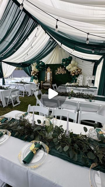 Fausta's Party Decor on Instagram: "Backyard quinceñeras  are becoming more and more common now. Contact us for your next event to transform your space✨

The following provided by us @_faustaspartydecor 

20x30 tent with draping
13 rectangle tables
13 linens
100 resin chairs
Backdrop and balloon decor
15 marquee numbers
Candy cart with dessert stands 

Throne chair/laser cut @unique_creations951

Client provided greenery for tables…definitely learned a thing or two! Her tables looked great😍

#misquince #backyardtransformation #tentdraping #backdropdecor #thronechair #marqueenumbers #decorforanyoccasion #contactus"