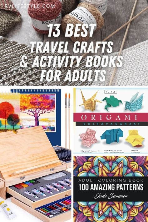 Whether you have a long road trip ahead or want to keep your mind busy in the RV, here are the best travel crafts and activity books for adults. via @rvlifestylemike Diy Travel Games For Adults, Crafts That Travel Well, Airplane Crafts For Adults, Crafts To Do In The Car For Adults, Crafts To Do While Traveling, Plane Activities For Adults, Travel Crafts For Adults, Crafts To Do In The Car, Road Trip Activities For Adults