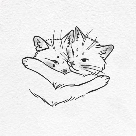 Two Cats Tattoo, Cat Tatoos, Kitten Tattoo, Cat Tattoo Design, Regnul Animal, Kawaii Tattoo, Cat Tattoo Designs, Posca Art, Cute Tiny Tattoos