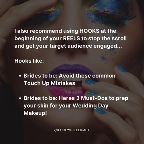 Makeup Artists (the ideal makeup startup guide) 💄 …..these hooks are soooo good!!!! And you don’t even need heaps of followers to get high engagement or clients! 😜 These hooks should help you land a few followers and clients in the coming weeks 🙌🏽 If you want to learn more about how to grow your makeup business with Instagram (from a MUA who made $1M in 3 years with IG) comment “REELS” and I’ll send you more deets on how to replicate what I’ve done 😜 Makeup Artist Career, Artist Career, Ideal Makeup, Makeup Business, Different Makeup Looks, Wedding Day Makeup, Bridal Makeup Looks, Get High, Makeup Artists