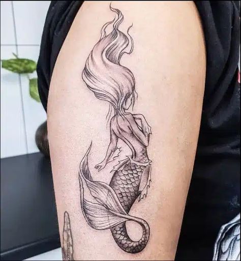 50 Beautiful and Cute Mermaid Tattoos Designs and Ideas Watercolor Mermaid Tattoo, Small Mermaid Tattoo, Coolest Tattoo, Mermaid Scales Tattoo, Mermaid Sleeve Tattoos, Tattoos Ideas For Women, Nautical Tattoo Sleeve, Mode Poses, Mermaid Tattoo Designs