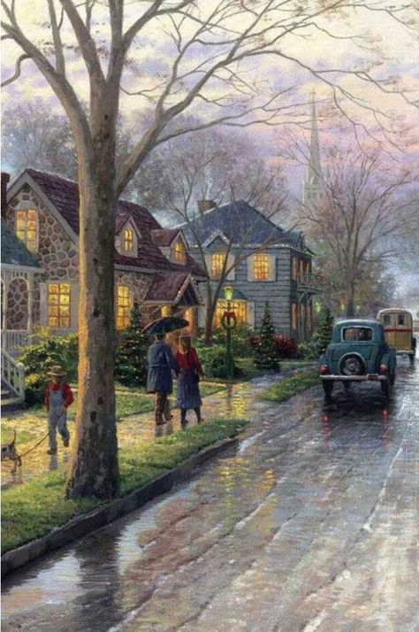 Magical Christmas of Thomas Kinkade 46 Thomas Kinkade Art, Thomas Kinkade Paintings, Thomas Kincaid, Thomas Kinkade Christmas, Kinkade Paintings, Art Thomas, Winter Landscape Painting, Christmas Scenery, Cottage Art