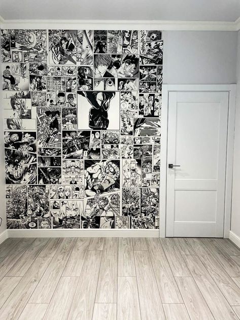 Manga Wall Art Bedroom, Wall Manga Room, Room Ideas Anime Wall Art, Anime Wall Mural, Manga Wall Room, Anime Posters Room Decor, Wallpaper For Room Wall, Wallpaper For Walls Interiors, Wallpaper For Room