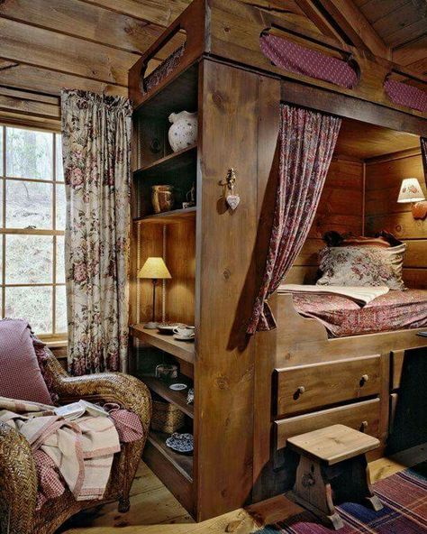 Cabin Bunks, Cabin Bunk Beds, Sleeping Nook, Bed Nook, Cabin Interior Design, Cabin Interiors, Rustic Home Design, Box Bed, Tiny House Cabin