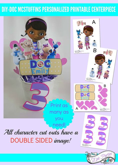 DIY | Doc Mcstuffins Printable Centerpiece | Doc Mcstuffins Birthday Decorations | Doc Mcstuffins Party | Epic Parties by REVO Doc Mcs, Doc Mcstuffins Birthday Party, Doc Mcstuffins Party, Centerpiece Diy, Doc Mcstuffins Birthday, Epic Party, Mickey Mouse Parties, Birthday Party Centerpieces, Party Centerpiece