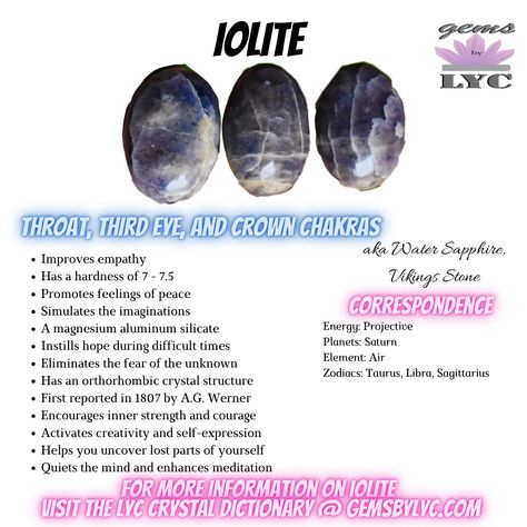 Yooperlite Meaning, Lodolite Meaning, Howlite Properties, Rhyolite Crystal Meaning, Iolite Crystal Meaning, Iolite Meaning, Crystal Massage, Iolite Crystal, Crystal Healing Chart