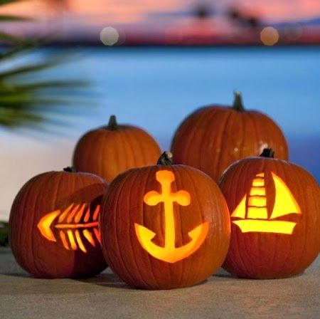 Great coastal twist on the Jack O Lantern! Want to live by the sea? Contact us! www.SeaCoastRealty.com #halloween #pumpkin #nautical Coastal Fall, Carved Pumpkins, Pumpkin Carving Ideas, Pumpkin Carvings, Coastal Holiday, Diy Halloween Decor, Pumpkin Carving Templates, Halloween Pumpkins Carvings, Blue Pumpkins