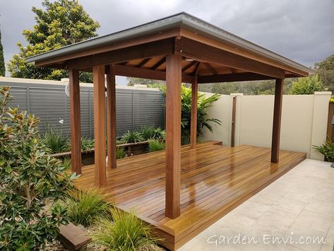 Simply Stunning Hardwood Spotted Gum Gazebo Pool Gazebo Ideas Cabanas, Pool Gazebo Ideas, Tiled Pool, Cedar Ceiling, Open Gazebo, Pool Surround, Pool Gazebo, Gazebo On Deck, Pool Cabanas