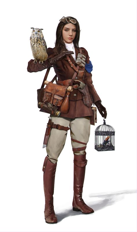 ArtStation - Adventurer, Biologist, Dunhuang Chen Biologist Outfit, Steampunk Character Art, Female Adventurer, Steampunk Character, Pulp Adventure, Arte Steampunk, Dunhuang, Modern Magic, Adventure Outfit