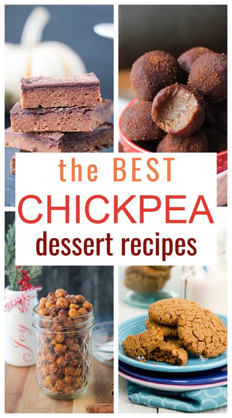 The BEST vegan dessert recipes featuring chickpeas! Yes, that's right, chickpeas (garbanzo beans) in desserts! All dairy free and vegan. Many gluten free and oil free. Some are no bake. All of them delicious and made with plant based protein. You won't believe how yummy healthy can taste! Chick Pea Dessert, Chickpea Desserts, Chickpea Recipes Healthy, Canned Beans Recipe, Chickpea Recipes Easy, Garbanzo Bean Recipes, Healthy Vegan Dessert, Vegan Chickpea Recipes, Best Vegan Desserts