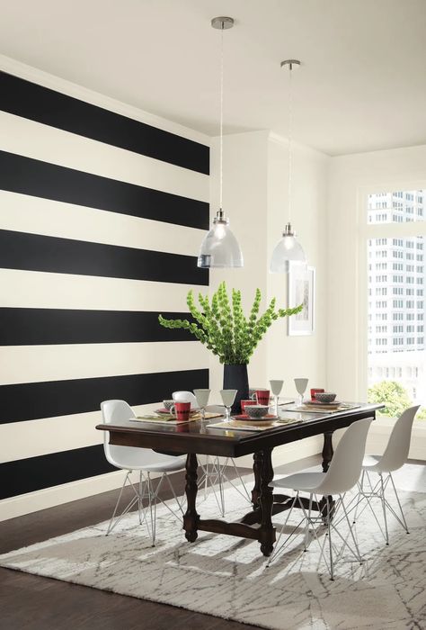 Sherwin-Williams' 2016 Color Of The Year Is.. White. | HuffPost Life Best Interior Paint, Temporary Decorating, Stripe Wall, Sherwin Williams Colors, Striped Walls, Eames Chairs, Interior Paint Colors, Mountain Retreat, Black And White Stripes