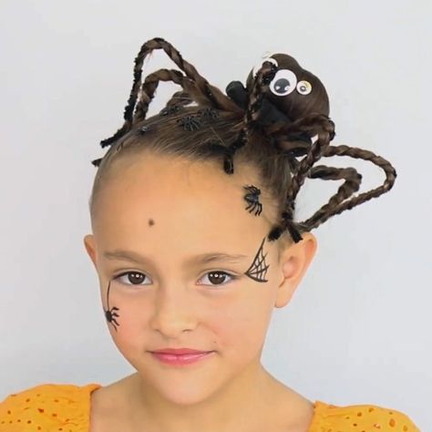 Halloween Smink, Sweethearts Hair, Halloween Hairstyle, Halloween Makeup For Kids, Witchy Hair, Spider Costume, Gothic Hairstyles, Spider Halloween, Wacky Hair Days