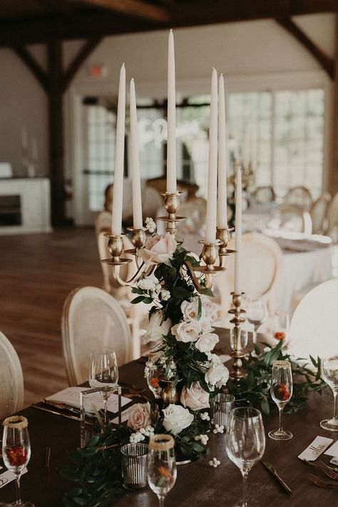 Gorgeous fall mountain wedding at The Ridge and Chateau! Wedding Candelabra Centerpiece, Gold Candelabra Centerpiece, Centerpiece With Flowers, Candelabra Flowers, Candelabra Wedding Centerpieces, Fall Mountain Wedding, Gold Candelabra, Candelabra Wedding, Candlestick Centerpiece