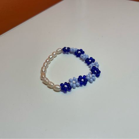 Never Worn! On A Stretchy Band, So It Will Fit Many Sizes! Inspired Bracelets, Glass Bead Bracelet, Mama Mia, Glass Beaded Bracelets, Bead Bracelet, Glass Bead, Beaded Jewelry, Glass Beads, Blue White