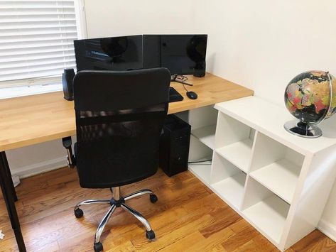 Diy Ikea Desk Hack, Kallax Home Office, Ikea L Shaped Desk, Ikea Kallax Desk, Kallax Desk, Ikea Corner Desk, Ikea Desk Hack, Desk Hacks, Ikea Desk