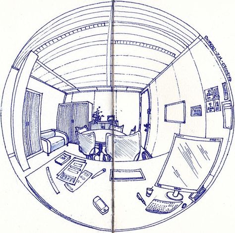 Eye Perspective Drawing, Architecture Perspective Drawing, Fish Eye Perspective Drawing, Perspective Drawing Ideas, Fish Eye Perspective, Sketchbook Architecture, Eye Perspective, Architecture Perspective, Perspective Sketch